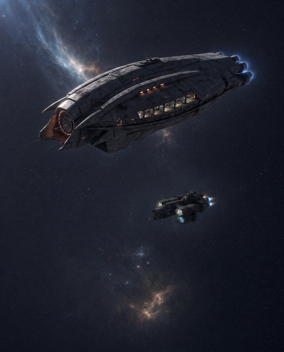 Cataclysm-class supercarrier alongside a Bastion-class carrier-cruiser for scale