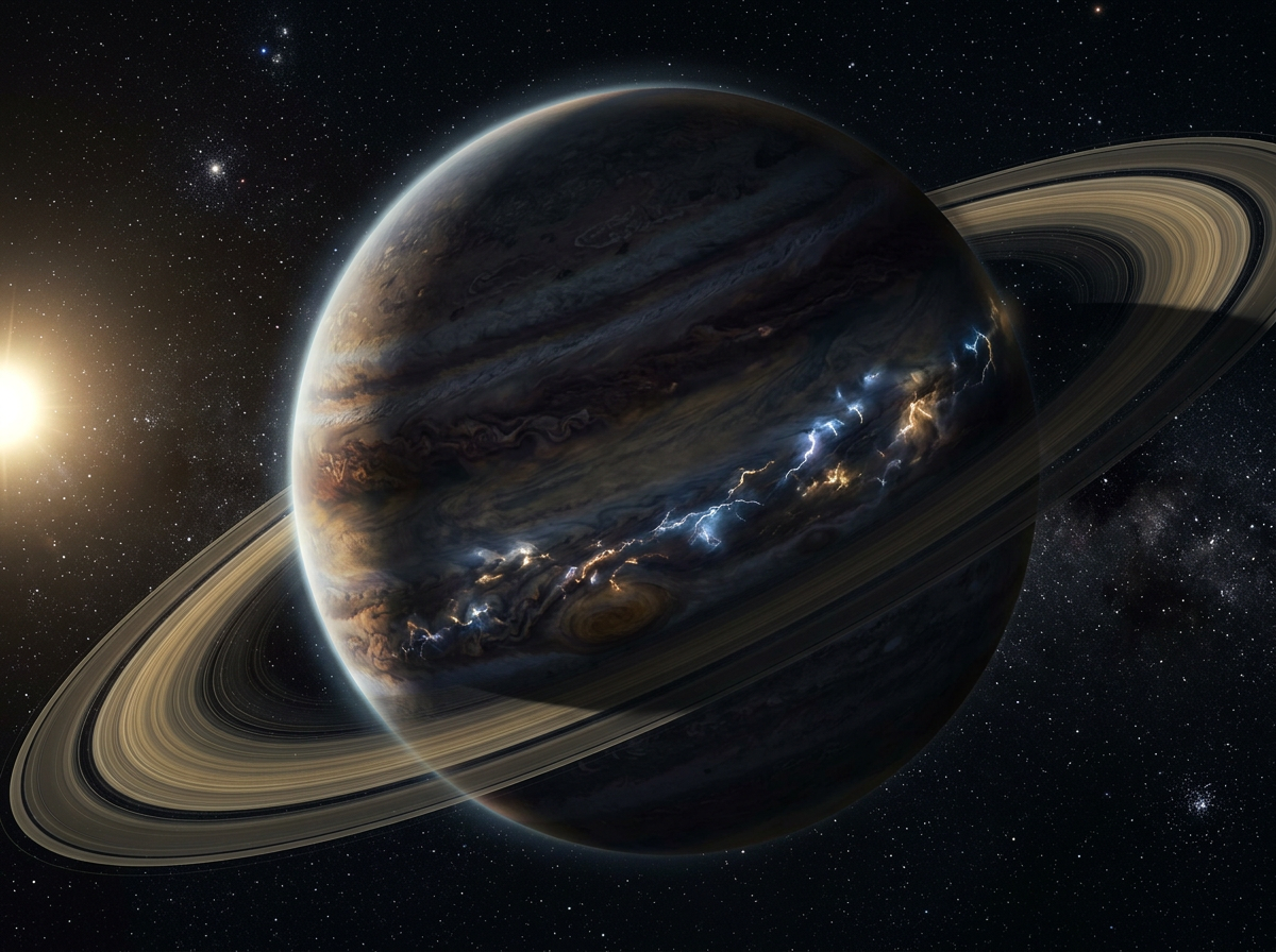 Nhalos — ringed gas giant, orbital view